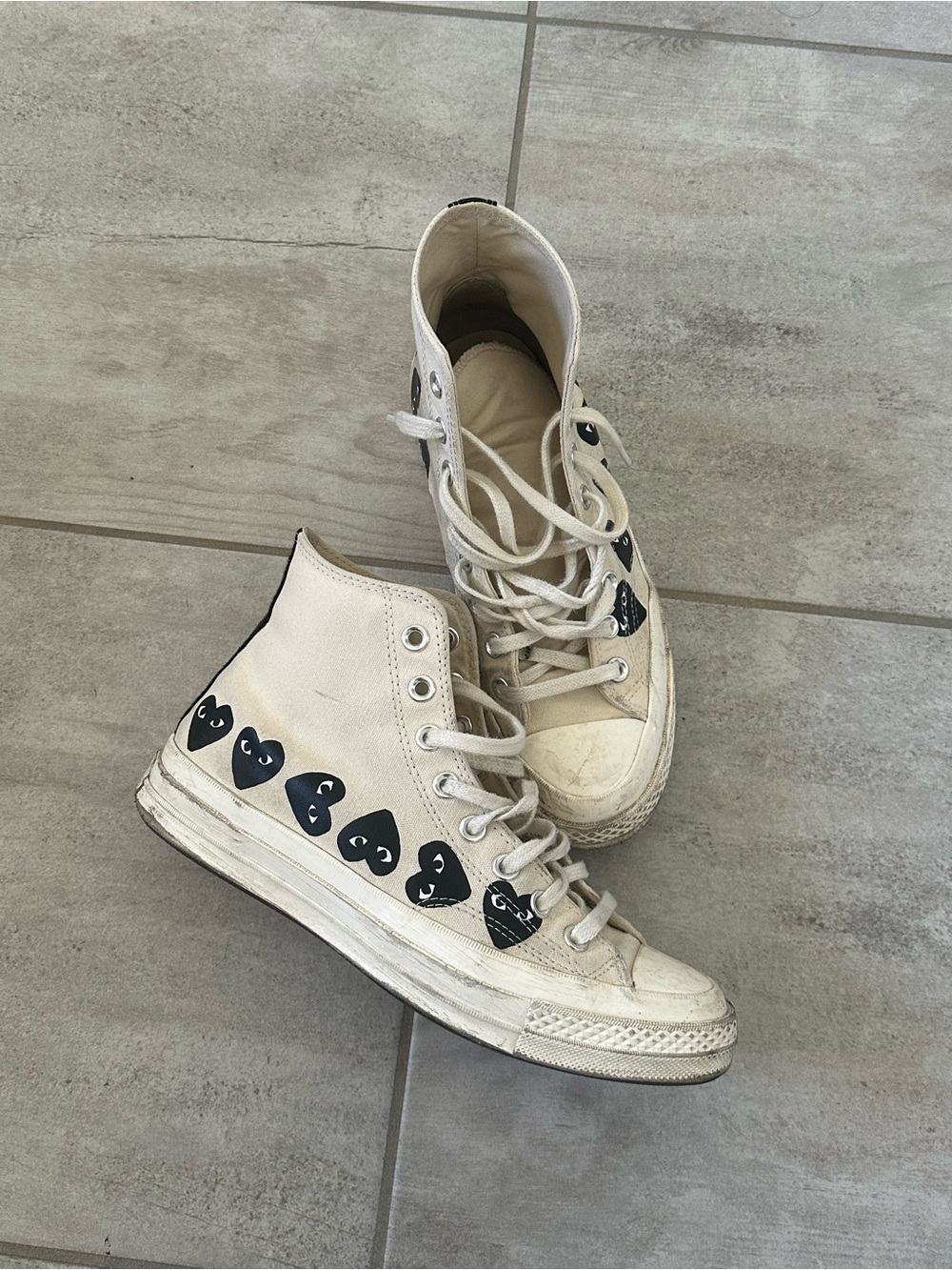 Comme des Garçons Cream Canvas High-Top Sneakers with Black Accents